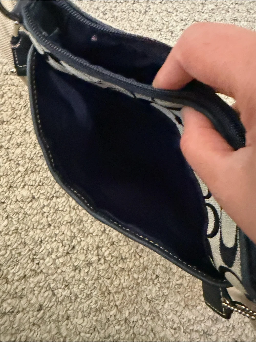 Coach Signature Crossbody Bag - Navy and Beige